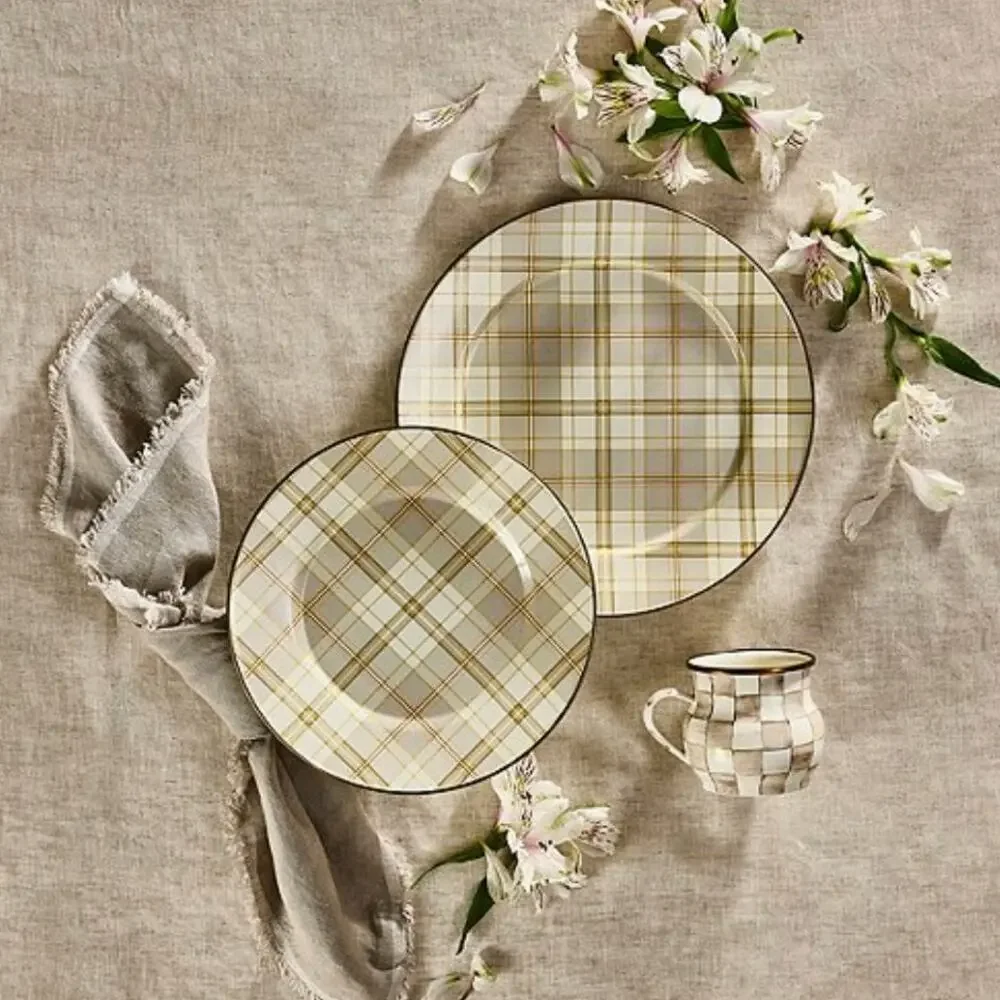 4pk MacKenzie-Childs Tartan Latte 12in Chargers NEW